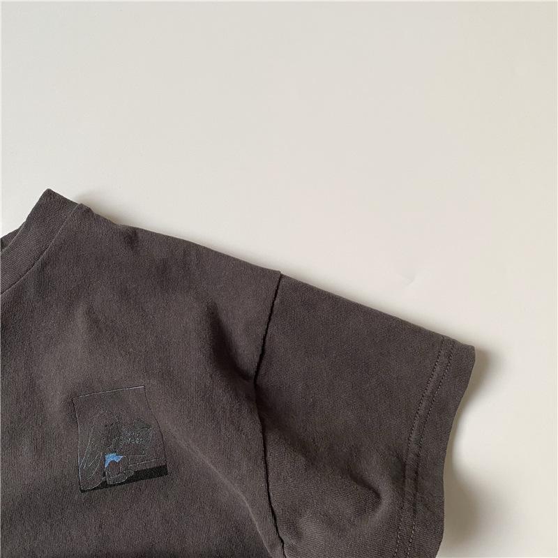 GL-kids Korean Style Cartoon Print T-shirt - Short Sleeve, Skin-friendly, Washable, Unisex Casual Top for Kids