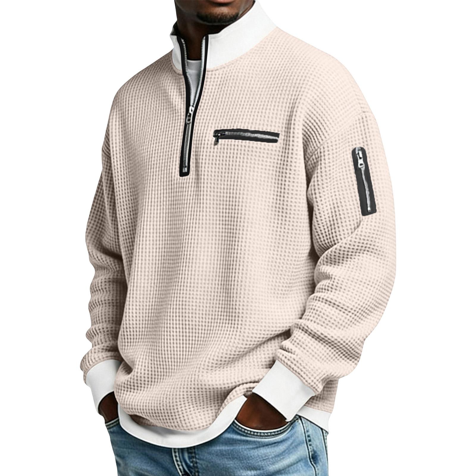 

Men Half Zip Casual Mockneck Loose Sweatshirts Long Sleeve Spring Quick Dry Tees Hiking Sports Tops XXXL бежевый