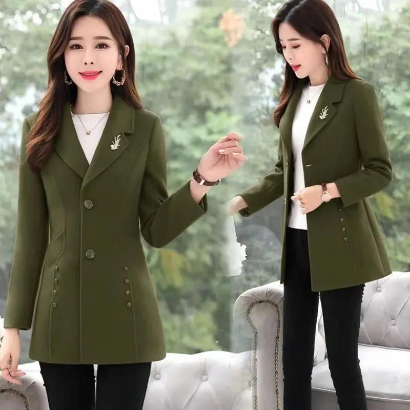 Women's Winter Plus Size Waisted Tweed Coat Office Business Casual Standing Collar Jacket Warm Coat