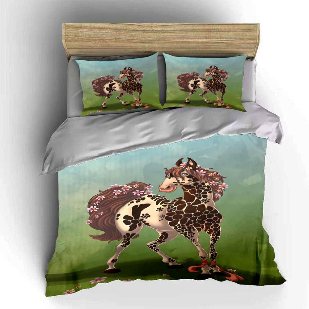 Horse with floral mane. Bedding sets Duvet cover sets Duvet covers Pillowcases(1* Duvet Cover 2* Pillowcases without duvet insert)