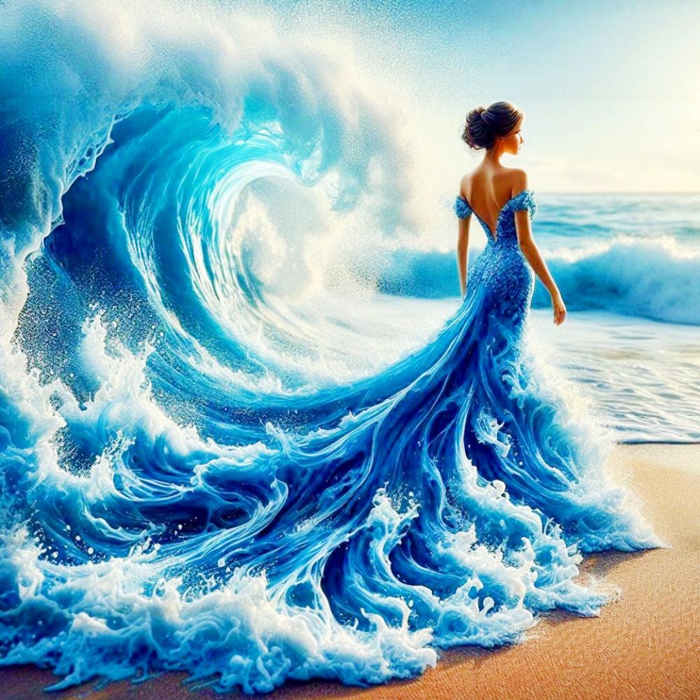 

Алмазная мозаика своими руками Вечернее платье Женщина Полная алмазная живопись Морской пейзаж Домашний декор Стразы Round 30x30cm