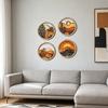 4 Pcs Boho Wall Art, Bohemian Sunset Mountain Plant Wall Decor, Wooden Round Circle Hollow Out Farmhouse Hanging Ornament for Bedroom, Living Room