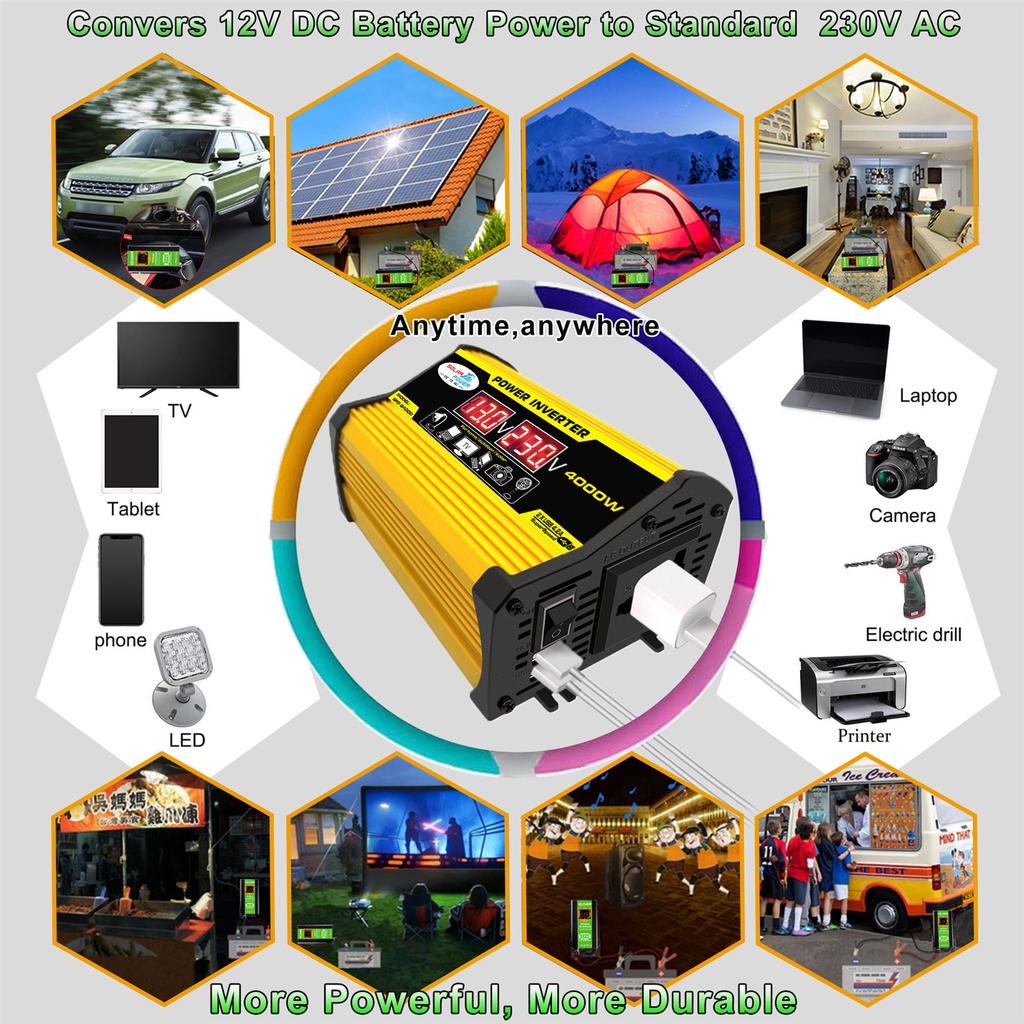 Modified Sine Wave Inverter High Frequency 4000W Peak Power Watt Power Inverter DC 12V To AC 110V