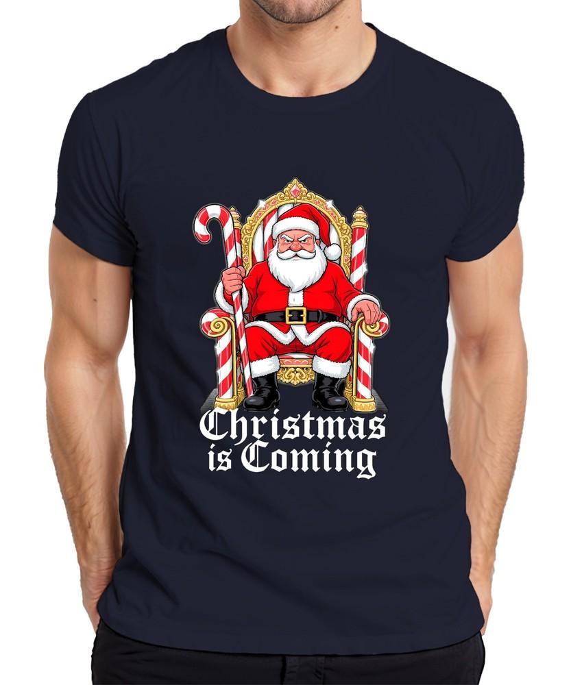Christmas Is Coming Santa Claus Throne Candy Cane Gothic Retr Unisexs Tshirt S
