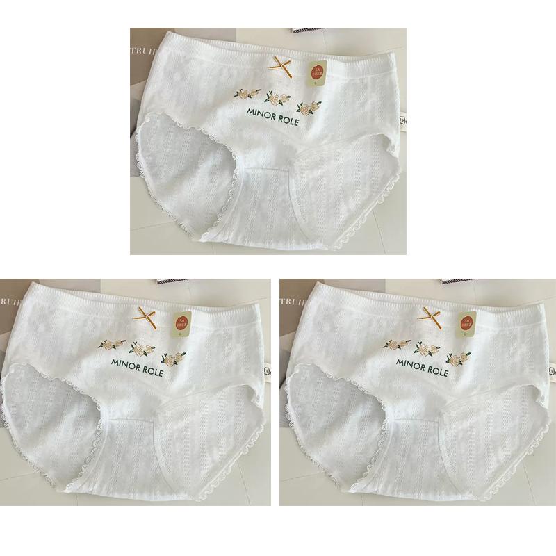 3pcs Cotton Women Flower Printe Panties Adolescent Mid Waist Underwear Girl Fashion Brief Breathable Panty Student Soft Lingerie