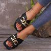 Large size flat-bottomed slippers women's flat-bottomed lightweight fashion chain square head one-character casual sandals