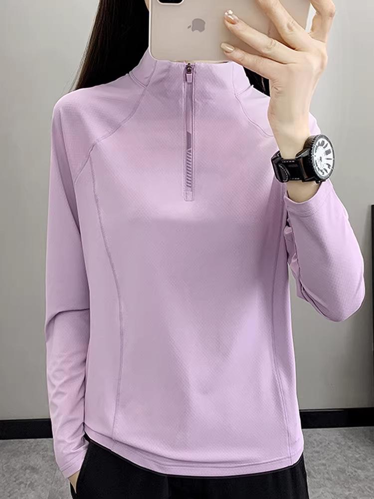 Women's Quick-Dry Long Sleeve Top for Sports, Fitness, Running, Hiking, and Mountaineering - Spring/Summer Lightweight Stand Collar Shirt.