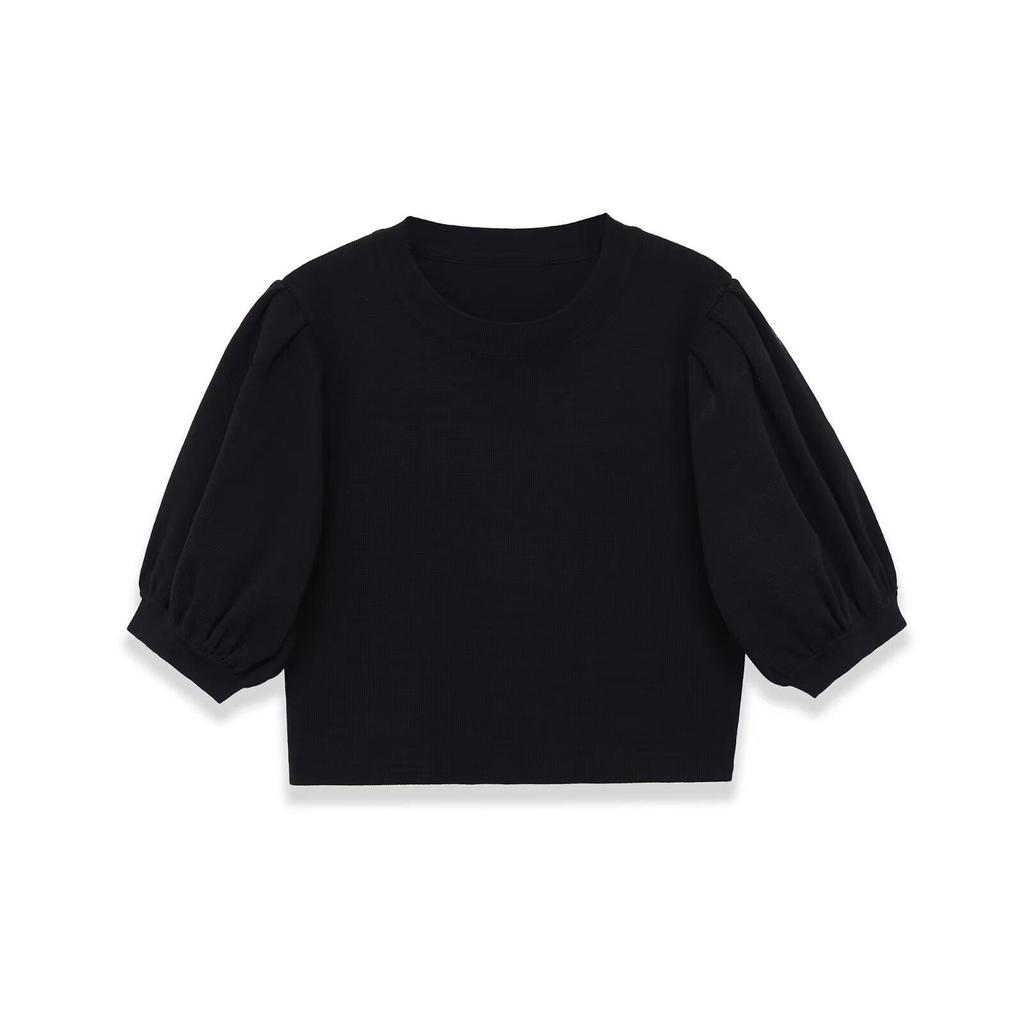 Spring 2026 Women's Round Neck Puff Sleeve Knit Top - European & American Style