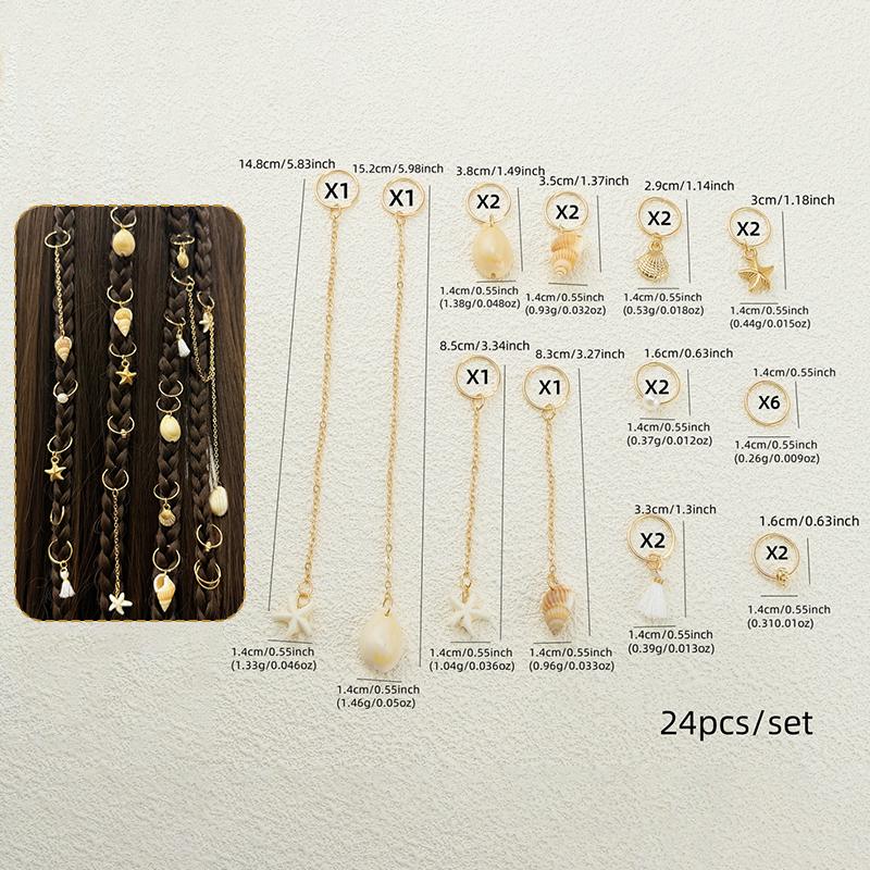 1Set Starfish Conch Pendant Artificial Pearl Summer Y2K Dreadlock Hair Jewelry Accessories For Braids For Girls Music Festival