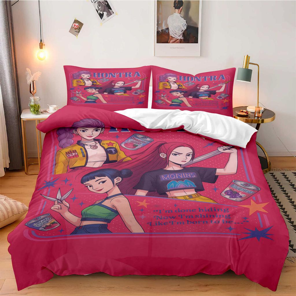 Conjunto de Cama Caçadores de Demônios K-Pop para Fã Crianças Lavável à Máquina Durável Tamanho King Queen Solteiro para Meninas K-pop Decoração de Casa Quarto