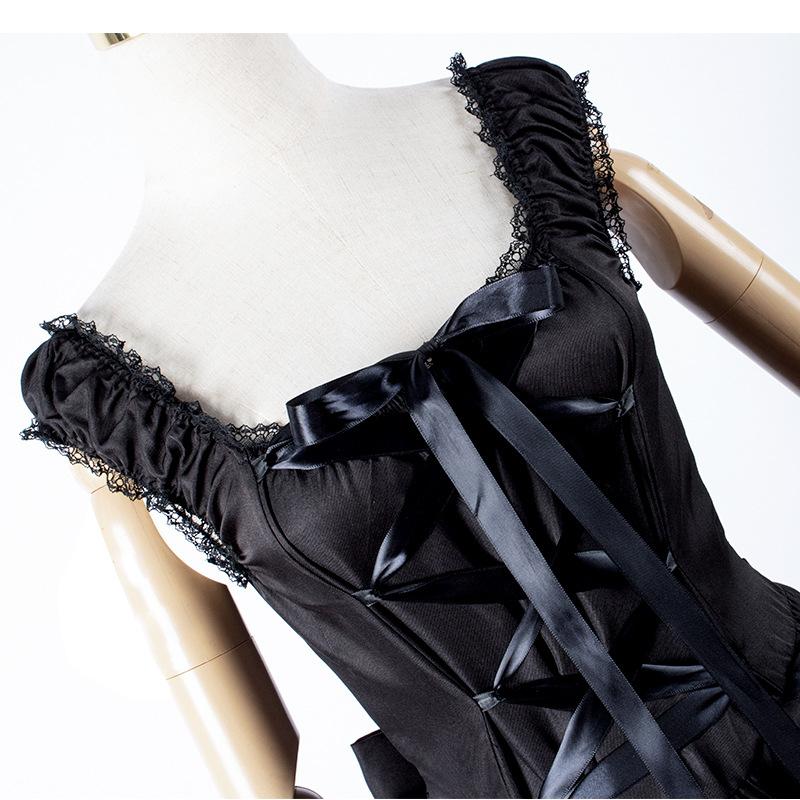 Black Gothic Lolita Dress, Vintage Sleeveless Maid Outfit, Ladies' Party Dress, Suitable for Halloween Role-playing and Themed Events