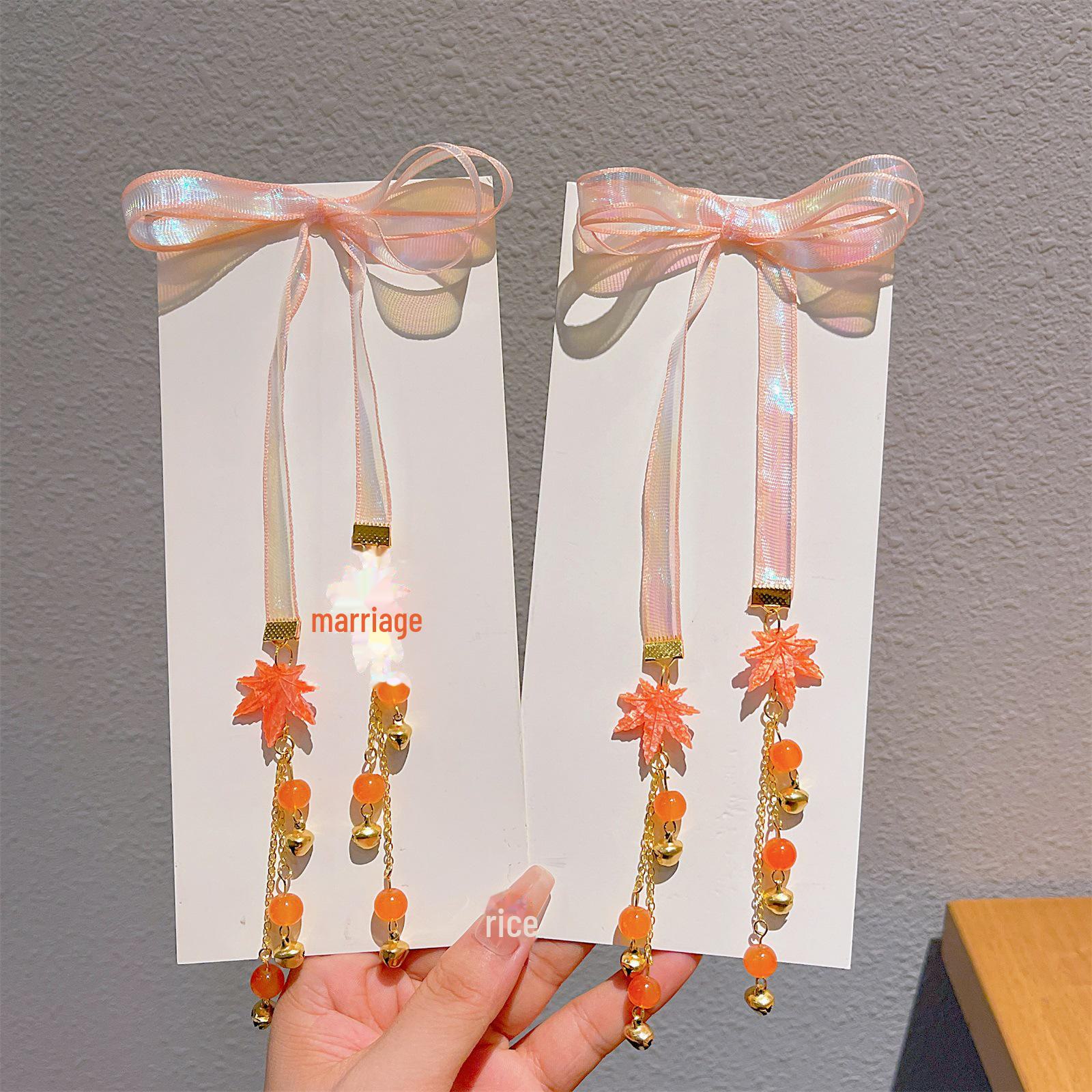 

Детский китайский ханьфу головной убор: Плетеная веревка для волос с колокольчиками, лентами и кисточками