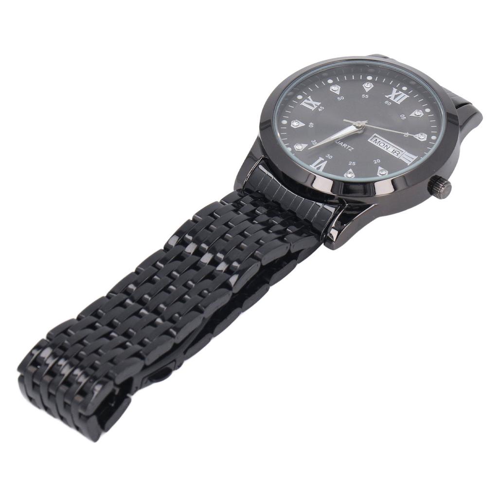 Quartz Wrist Watch for Men Luminous Hands Fashion Rhinestones Men Chronograph Analog Watch Black