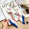 Commuter elegant flower silk scarf women's contrasting color retro printing satin scarf shirt with multi-purpose decorative small scarf