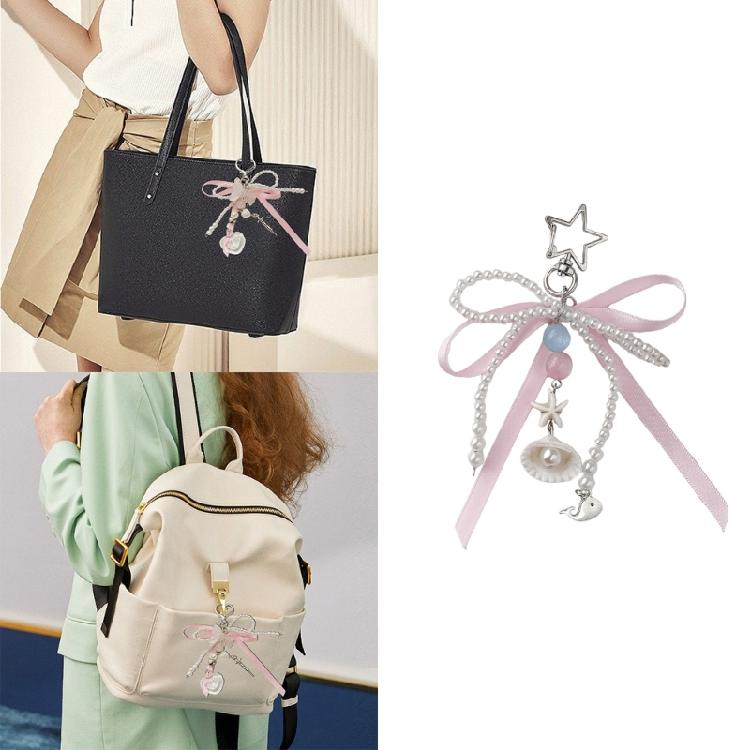 Fashionable Bows Tie Ribbon Keychain Imitation Pearls Beaded Bowknot Keyring Colorful Butterfly Knot Key Chain Ornament