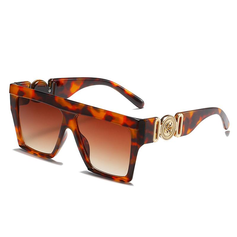 Large Frame Sunglasses, Personalized Metal Flower Square Glasses, Striped Sunglasses For Women