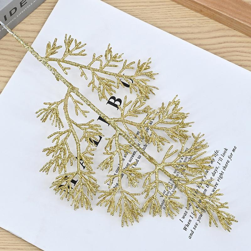 Christmas simulation gold powder pine branch simulation flower green plant glitter powder colorful cypress leaf gold powder branch accessories