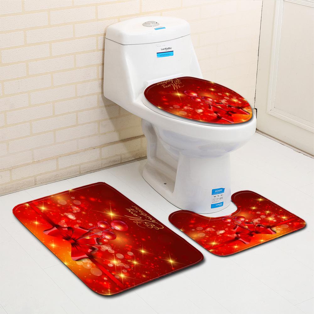 Christmas Bathroom Floor Mat Toilet Three-Piece Set
