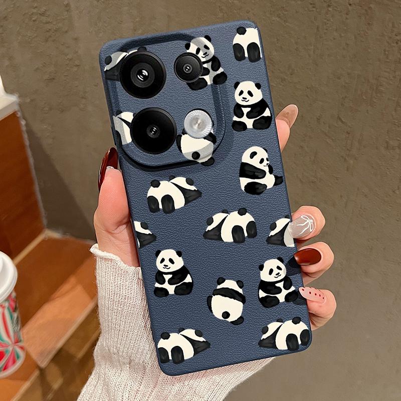 Pandas Pattern Silicone Soft Case for Xiaomi 13t Poco X6 M6 Pro Redmi Note 14 13 12 11 10 Pro Shockproof Leather Texture Plain Color Slim Cover