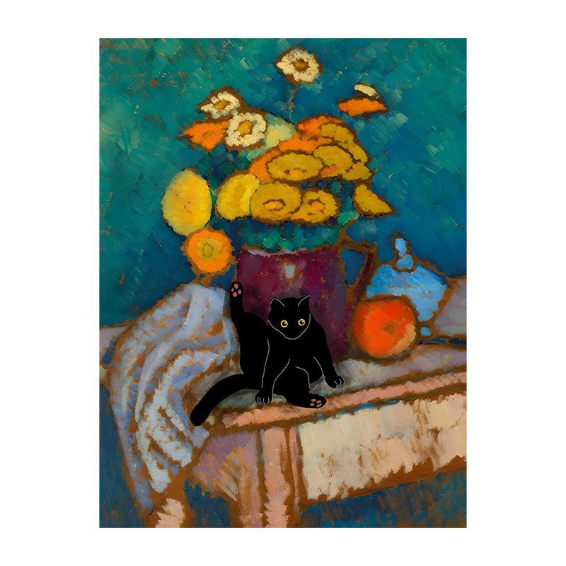 Van Gogh Black Cat Sunflowers Funny Art Matisse Monet Canvas Painting Posters And Prints Wall Pictures For Living Room Decor