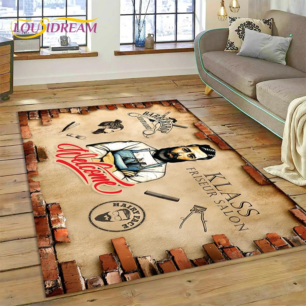 Moda Berber Dükkanı Logosu Kafatası Vintage Halı Yatak Odası Oturma Odası Ev Kanepe Dekorasyonu için, Çocuk Oyunu Büyük Dekor Yer Paspası