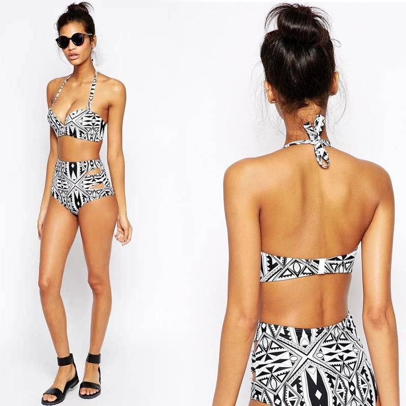 Elegant Retro Polka Dot Women's High Waist Bikini Set Stylish Rose Swimwear