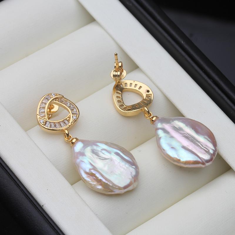 Real Natural Baroque Pearl Earrings For Women,925 Sterling Silver Freshwater Pearl Drop Earrings Wife Anniversary Gift White