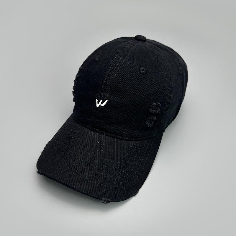 Ripped Wind Embroidery Letters Solid Color Baseball Cap Men'S And Women'S Retro Street Versatile Sunshade Cap