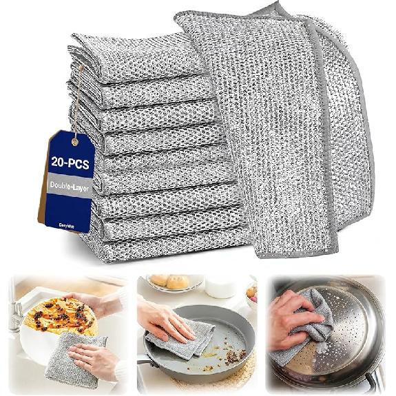 Non-Scratch Wire Dish Cloth, 10PCS Single Layer Multipurpose Wire Dishwashing Rags for Wet and Dry, Dish Cloths for Washing Dishes, Stovetops,