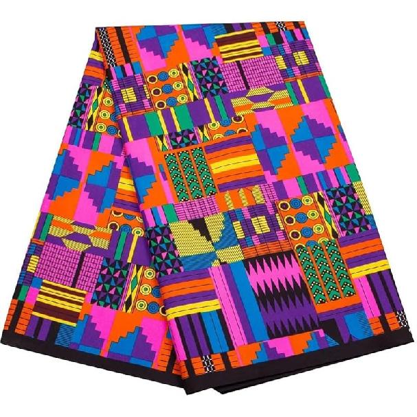6 Yards Kente African Fabrics Bright Color Polyester African Cloth by Yard Ankara Fabric Sewing for Crafts