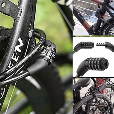 Bike Lock 4 Digit Combination Password Portable Anti-Theft Bicycle Cable Lock Resettable Padlock Motorcycle Scooter Code Lock
