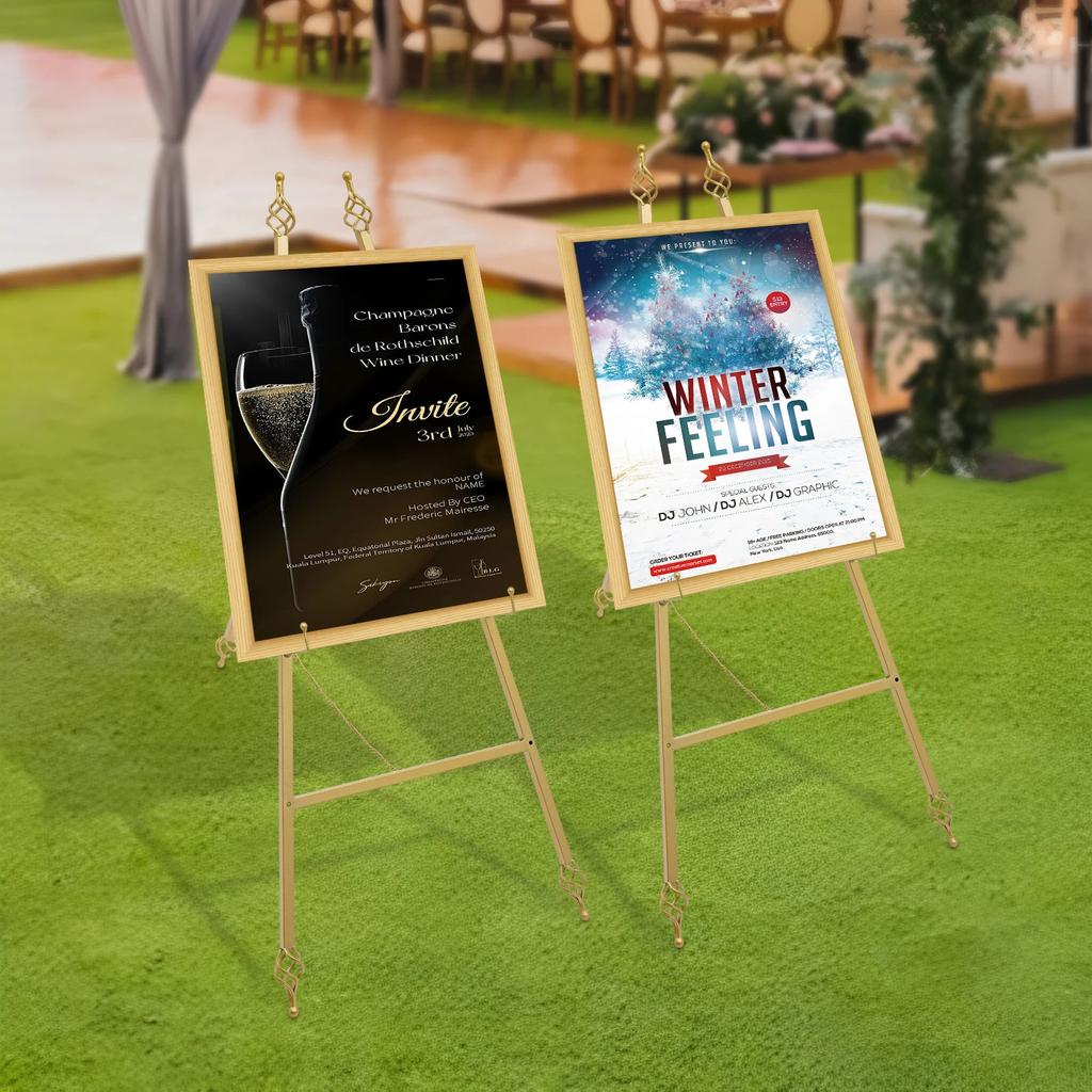 2 Stück Stahl Goldene Hochzeit Staffeleiständer 48x110cm - 6 Hakenlöcher Display Staffelei Stativ für Fotorahmen Poster Schild Kunstausstellung