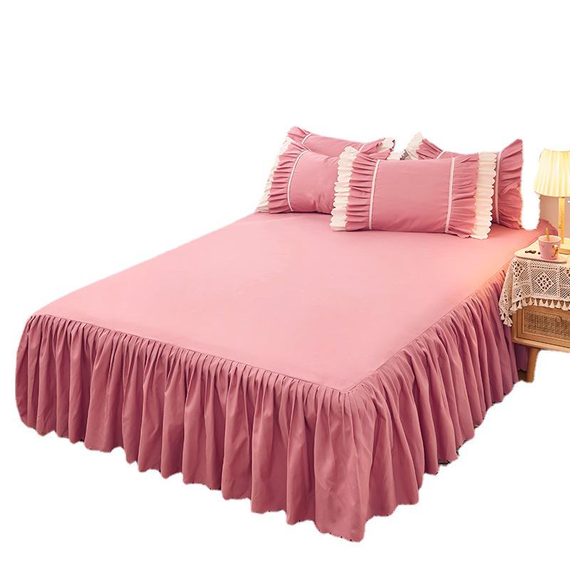 Solid Color Princess Style Brushed Bed Skirt with Dustproof Full Wrap