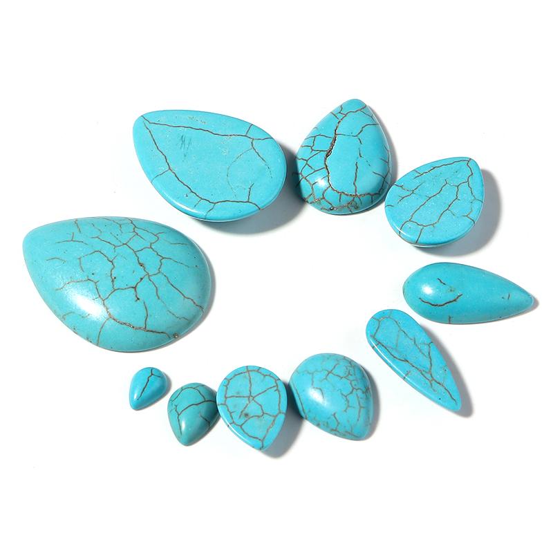 

Drop Shape Turquoises Natural Stone Beads Cabochon Blue/White Flat Back Stripe Turquoise Loose Spacers For DIY Jewelry Making 6X8mm синій