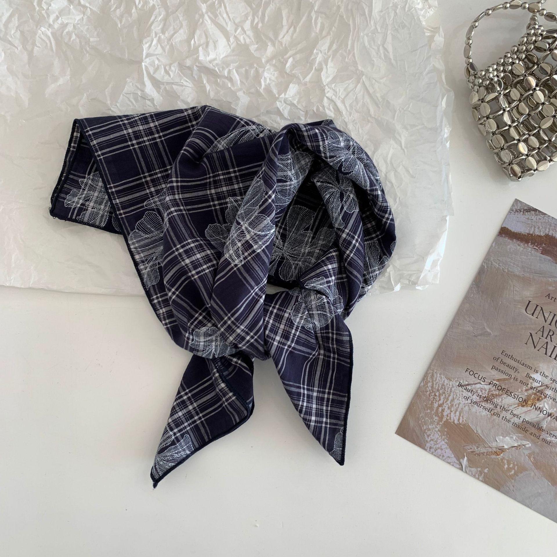 

Versatile Japanese Cotton And Linen 58 Small Square Scarf Women S Literary Plaid Headband Silk Scarf Korean Version Decorative Small Scarf 58-58