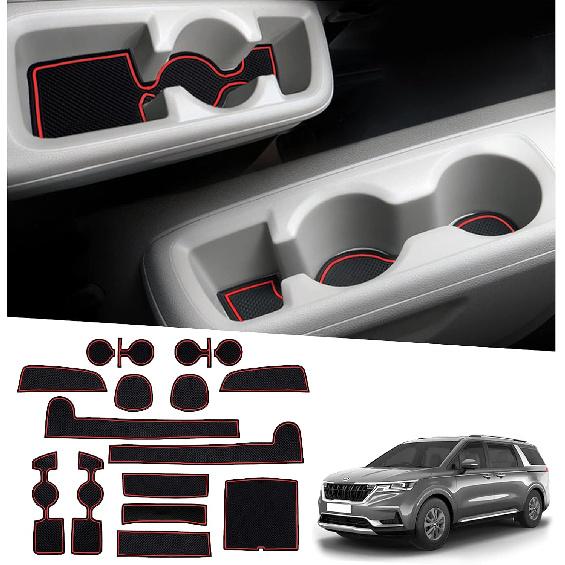 

2022-2025 2026 Коврик-вкладыш в дверной карман для Kia Carnival Аксессуары 17 ШТ./Комплекты Противоскользящие резиновые коврики Коврик-вкладыш в центральную консоль Совместим с 2022 красный