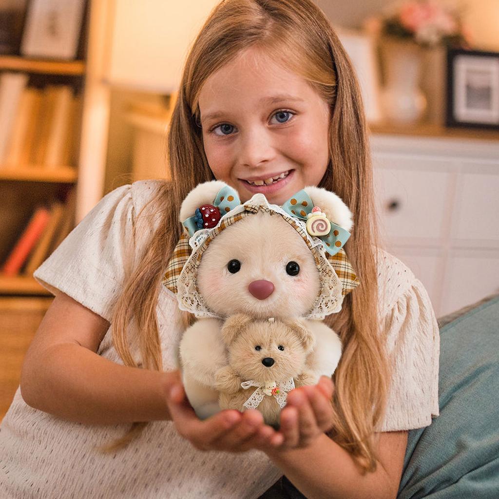 Handmade Teddy Bear Plush Doll with Bunny Dress Soft Stuffed Toy for Children Gift Collectible Home Decoration