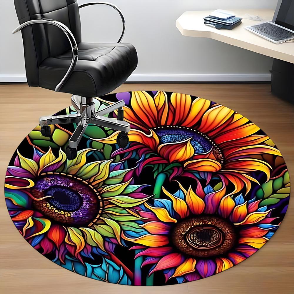 1pc Sunflower Mandala Office Round Area Rug, Indoor Mat Suitable ForOffice, Under Office Chairs Bedroom Living Room Home Decor, Room Deco Q074