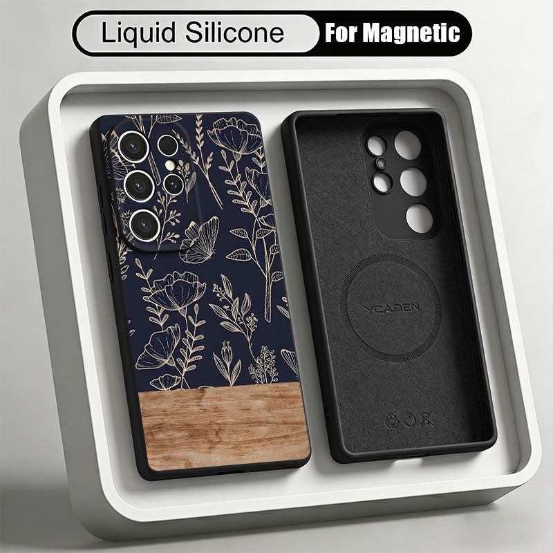 Ins Butterfly Flowers Case For Samsung Galaxy S26 S25 Ultra S24 Plus S23 S22 Ultra Magnetic For Magsafe Liquid Silicone Cover