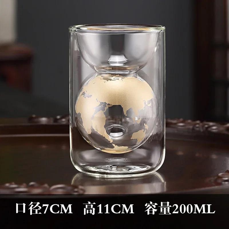 

Двухслойная креативная стеклянная чашка для воды Earth Glass, домашняя изоляция и защита от падений, креативная чашка для кофе из боросиликатного стекла 200ml золотой