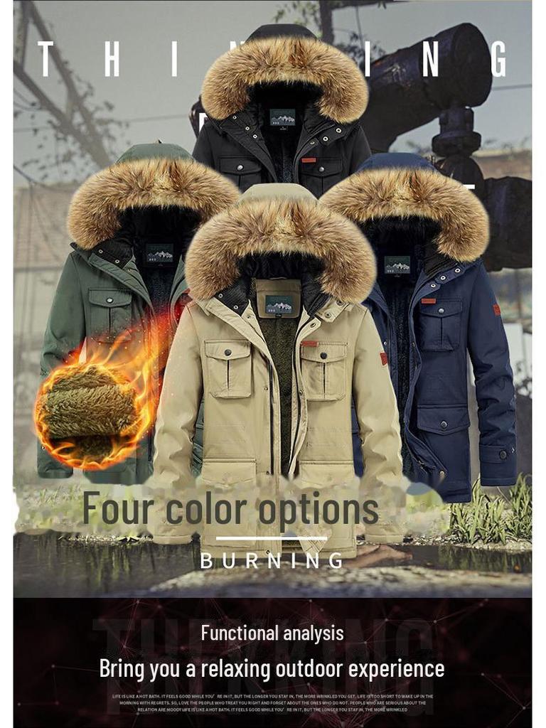 Herren Kapuzenmantel mittellang Samt Verdickt Baumwolle für Herbst/Winter