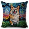 Both Sided Starry Sky Dog Cushion Cover Decor Oil Painting Cartoon Pet Animal Pillow Case for Sofa Home  Linen Pillowcase,(7)