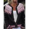 Womens Color Block Knit Cardigan Loose Fit Long Sleeve Geometric Casual Commute Style