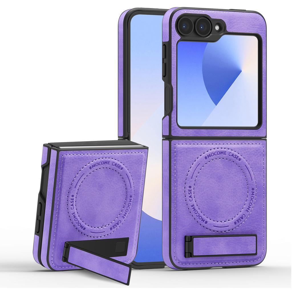 For Samsung Galaxy Z Flip7 FE 5G/Z Flip6 5G Magnetic Case Kickstand Leather Phone Back Cover