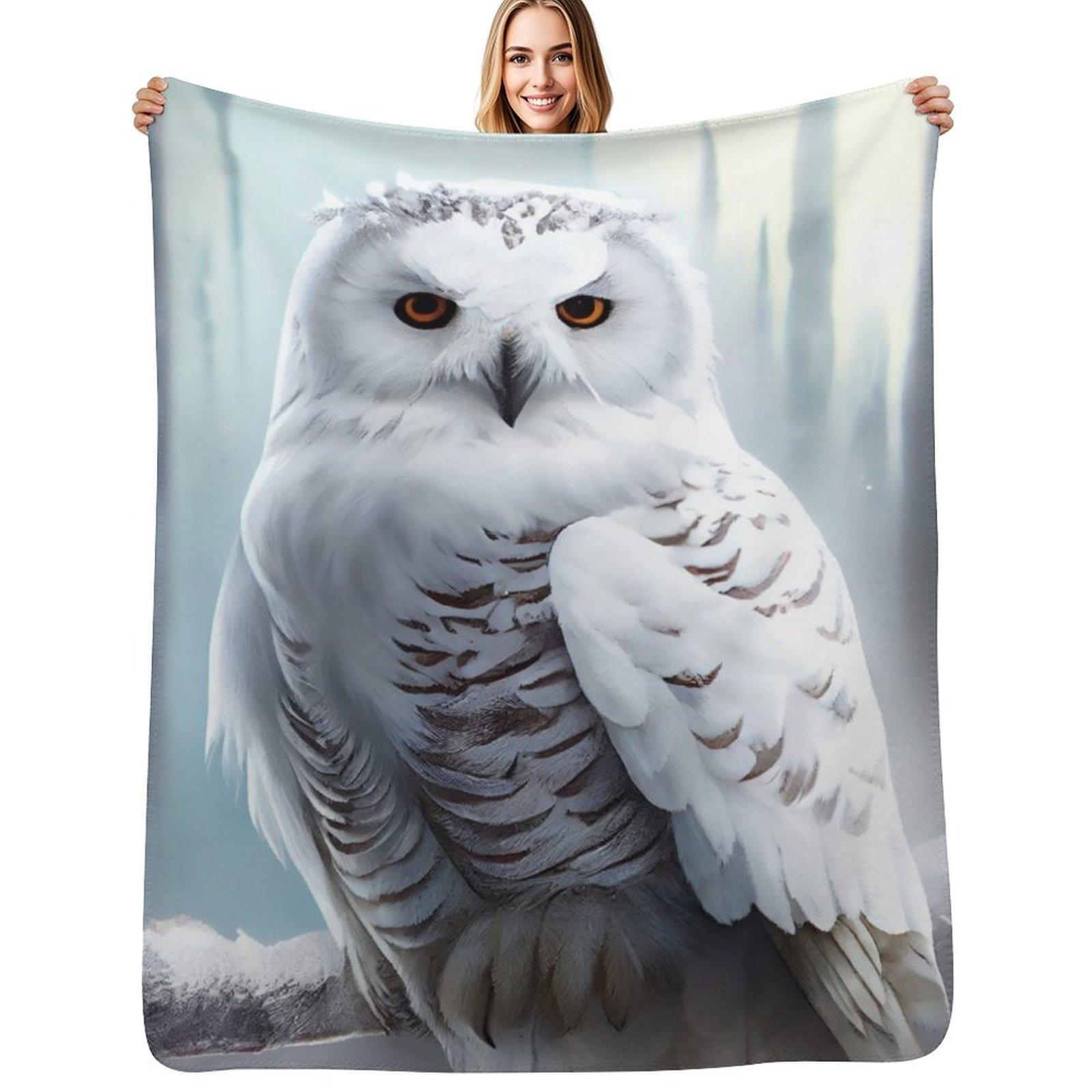 Snowy Owl Throw Blanket Travel Size Cozy Blanket for Plane Train 102x76cm(40x30in)