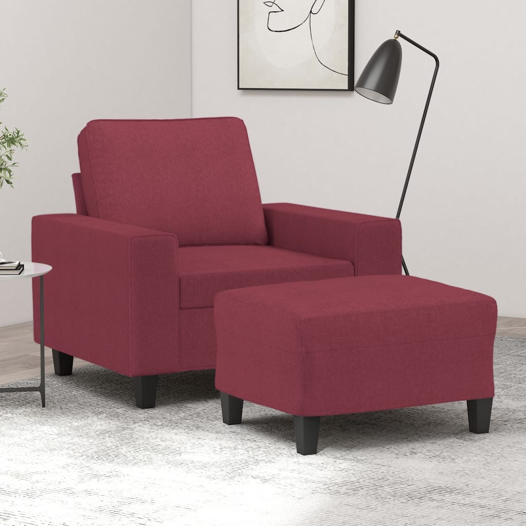 Vidaxl Fotel Z Podnóżkiem, Winna Czerwień, 60 Cm, Obity Tkaniną