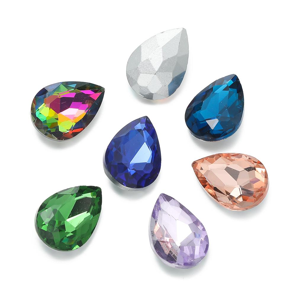10 Stück/Los Tropfenförmige Glasperle Kristall Edelstein Spitze Rückseite Tropfenform Strasssteine Aufkleber Strassstein Für DIY Schmuckzubehör