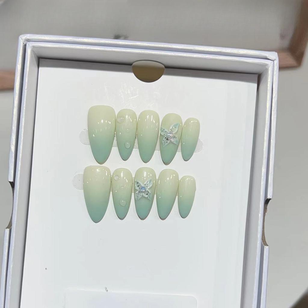 Almond Armor Wearing Armor Handmade Temperament High-end Carved Manicure Removable Fake Nail French Gradient