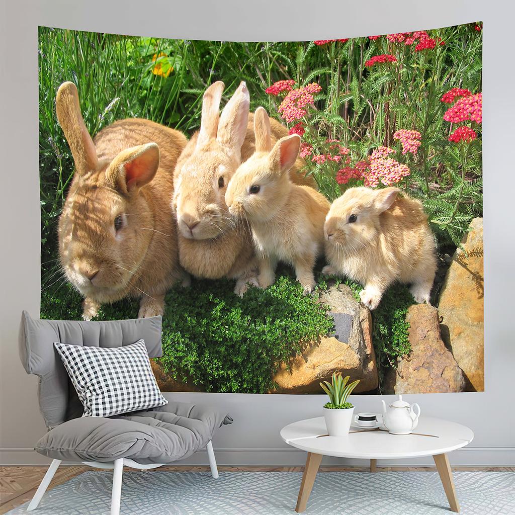 Cute Farm Rabbit Tapestry Grey Rabbit Tapestry Creative Style Tapestry Art Wall Hanging Home Living Room Bedroom Dorm Tapestries