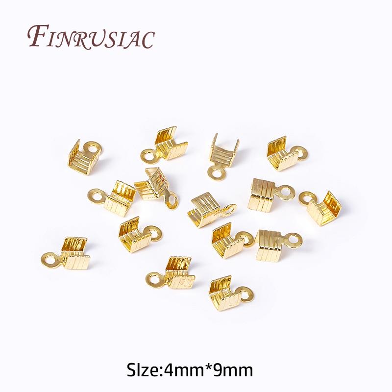 18K Gold Plated Leather Clip Connector Brass Metal Rope Fastener Crimp Fold Over Cord End Cap For DIY Jewelry Making Supplies